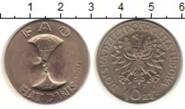 Монета 10 злотых Польши 1971 года Медно-никель ФАО