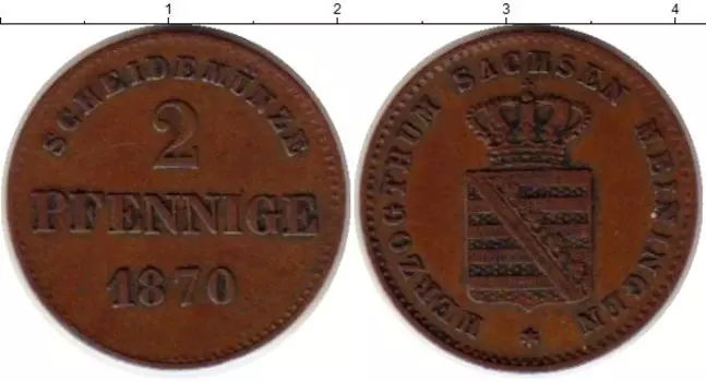 Монета 2 пфеннига Саксе-Мейнингена 1870 года Медь Герб