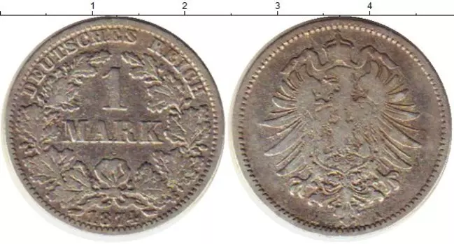 Монета марка Германии 1874 года Серебро A