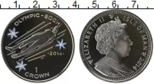 Монета крона Острова Мэн 2014 года Серебро Олимпийские игры в Сочи, сани
