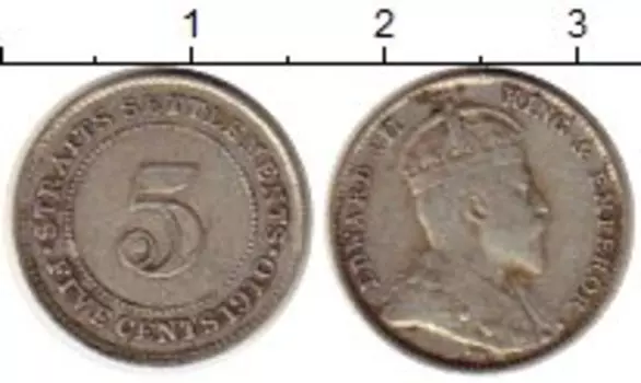 Монета 5 центов Стрейтс-Сеттльмента 1910 года Серебро Эдуард VII