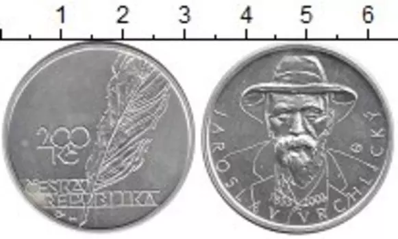 Монета 200 крон Чехии 2003 года Серебро 150 лет со дня рождения Ярослава Врхлицкого