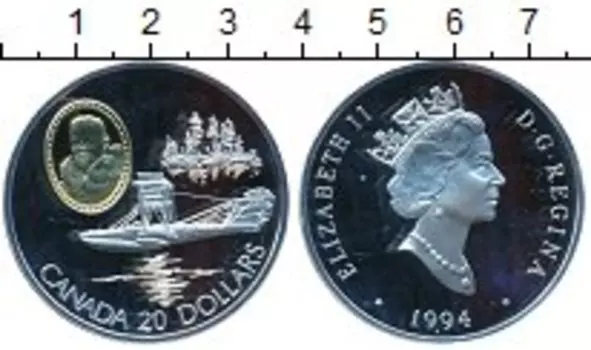 Монета 20 долларов Канады 1994 года Серебро Самолет,авиация