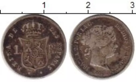 Монета реал Испании 1863 года Серебро Изабелла II