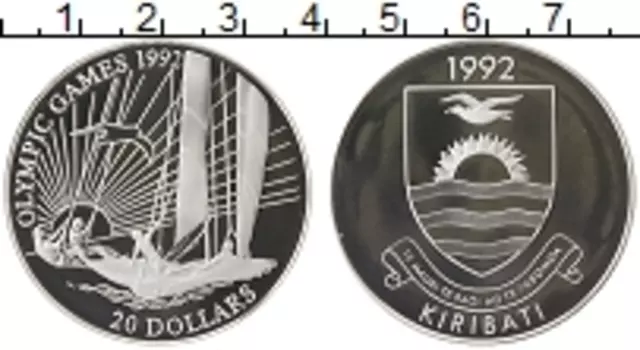 Монета 20 долларов Кирибати 1992 года Серебро Олимпиада-1992