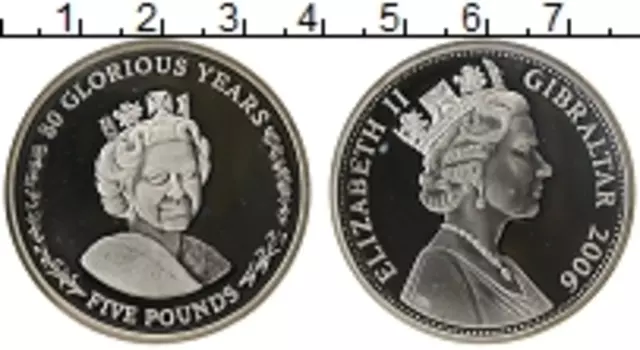 Монета 5 фунтов Гибралтара 2006 года Серебро 80-летие Елизаветы II