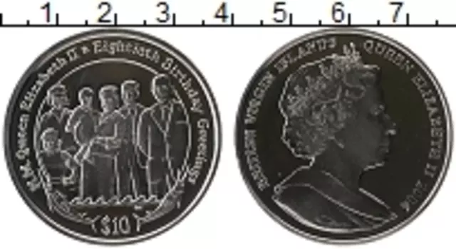 Монета 10 долларов Виргинских островов 2006 года Серебро 80 лет Елизавете II