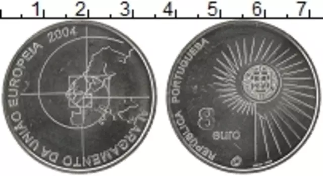 Монета 8 евро Португалии 2004 года Серебро Расширение ЕС