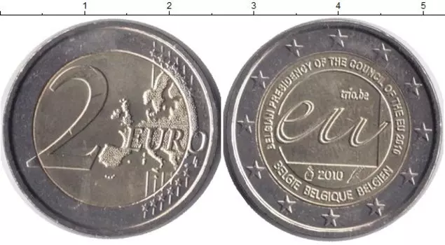 Монета 2 евро Бельгии 2010 года Биметалл Председательство Бельгии в ЕС