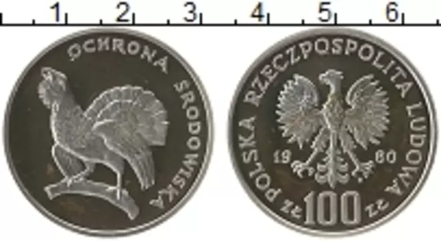 Монета 100 злотых Польши 1980 года Серебро Фауна
