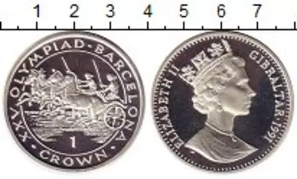 Монета крона Гибралтара 1991 года Серебро Олимпийские игры,колесницы