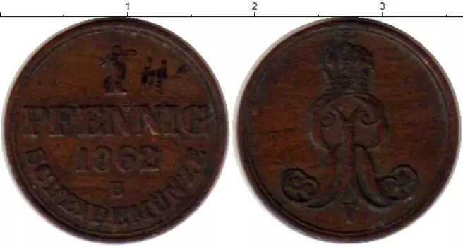 Монета пфенниг Ганновера 1862 года Медь В V