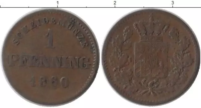 Монета пфенниг Баварии 1860 года Медь