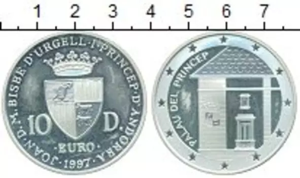 Монета 10 динерс Андорры 1997 года Серебро Дворец принца
