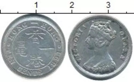 Монета 10 центов Гонконга 1891 года Серебро Виктория