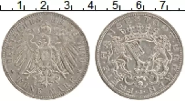 Монета 5 марок Бремена 1906 года Серебро