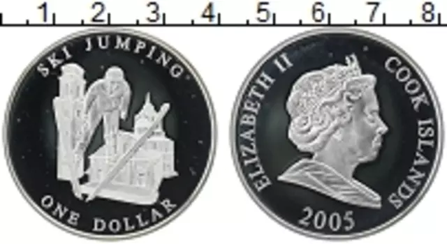 Монета доллар Островов Кука 2005 года Серебро Лыжник