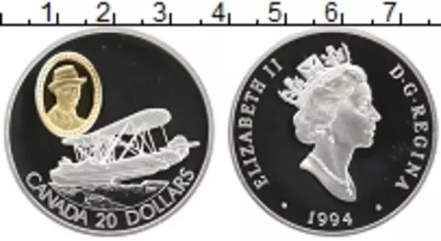 Монета 20 долларов Канады 1994 года Серебро Авиация