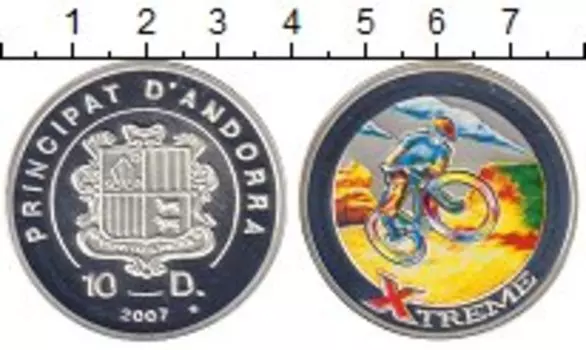 Монета 10 динерс Андорры 2007 года Серебро Цветная эмаль