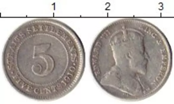 Монета 5 центов Стрейтс-Сеттльмента 1910 года Серебро Эдуард VII