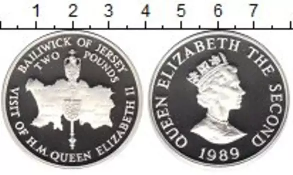 Монета 2 фунта Острова Джерси 1989 года Серебро Елизавета II