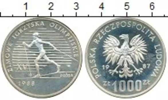 Монета 1000 злотых Польши 1987 года Серебро Олимпиада 88