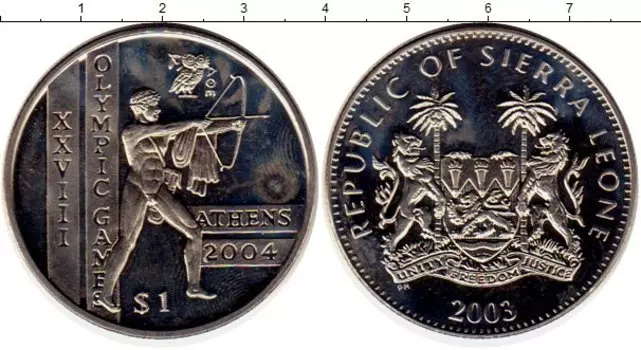 Монета доллар Сьерры-Леоне 2003 года Медно-никель Олимпийские игры, Стрельба из лука