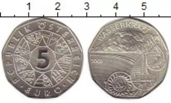 Монета 5 евро Австрии 2003 года Серебро Сила воды