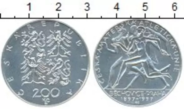 Монета 200 крон Чехии 1997 года Серебро Чешский любительский спортивный союз