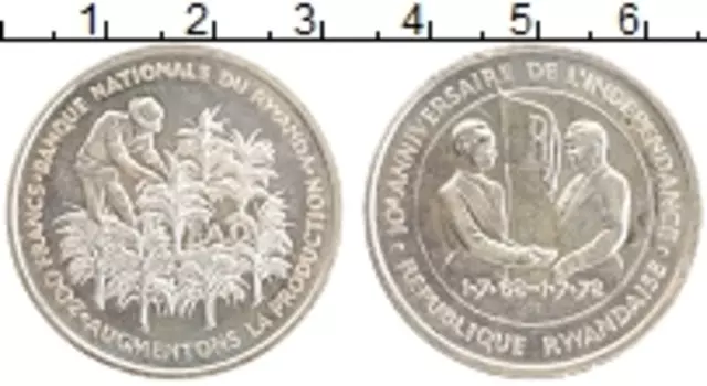 Монета 200 франков Руанды 1972 года Серебро ФАО