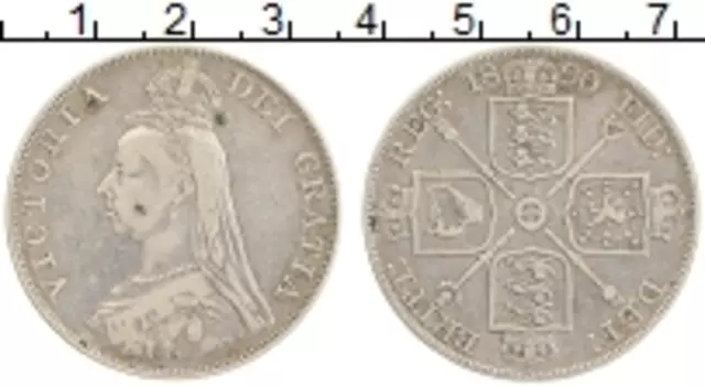 Монета 2 флорина Англии 1890 года Серебро Виктория