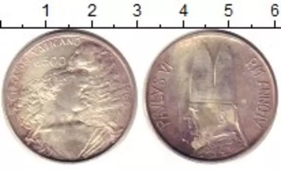 Монета 500 лир Ватикана 1966 года Серебро Понтифик Павел VI