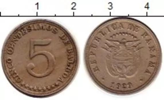 Монета 5 сентесим Панамы 1929 года Медно-никель