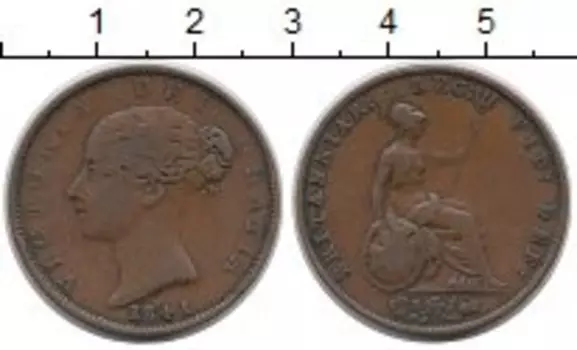Монета 1/2 пенни Англии 1841 года Медь Виктория