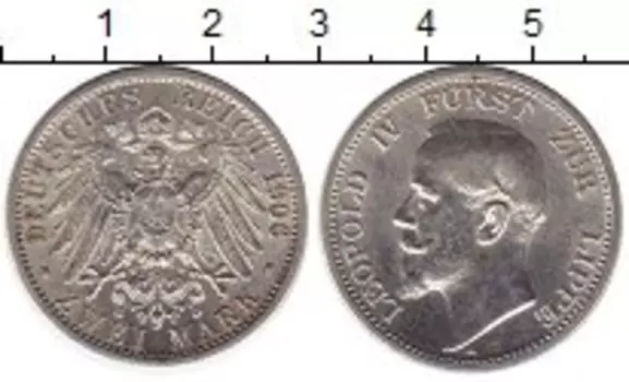 Монета 2 марки Липпе-Детмольда 1906 года Серебро Леопольд IV