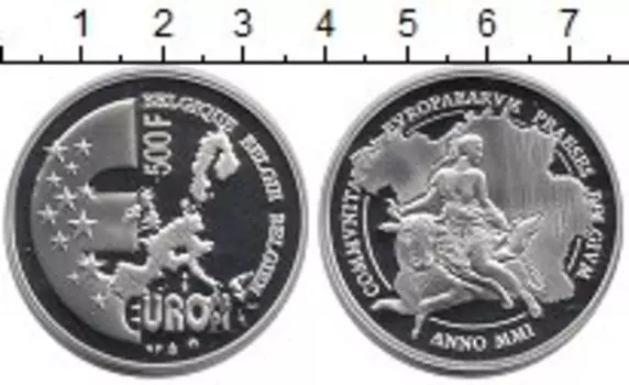 Монета 500 франков Бельгии 2001 года Серебро Введение евро
