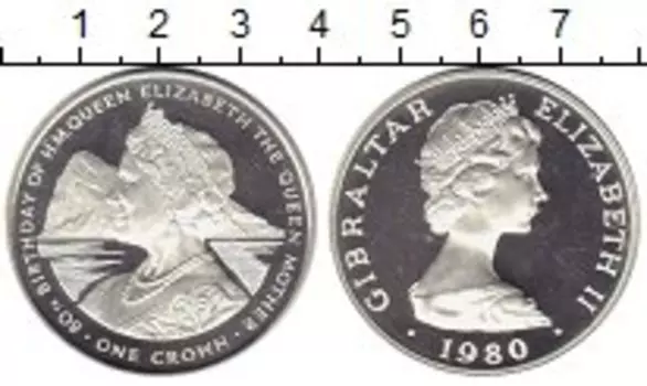 Монета крона Гибралтара 1980 года Серебро Королева мать