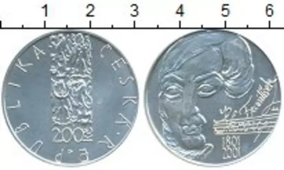 Монета 200 крон Чехии 2001 года Серебро 200 лет со дня рождения Франтишека Шкроупа