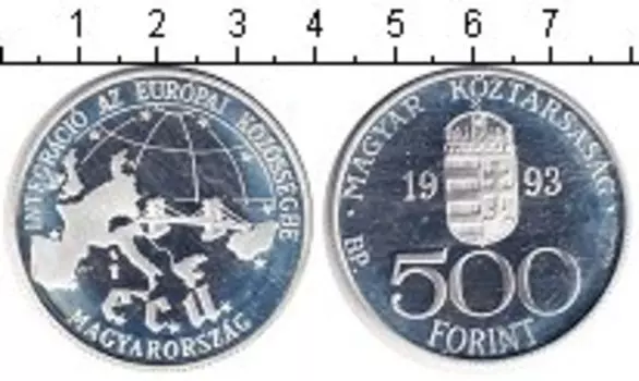 Монета 500 форинтов Венгрии 1993 года Серебро Экю