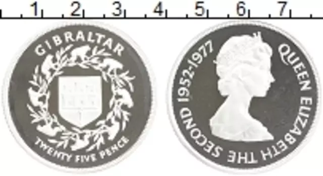 Монета 25 пенсов Гибралтара 1977 года Серебро