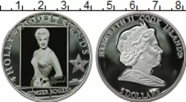 Монета 5 долларов Островов Кука 2010 года Серебро Легенды Голливуда