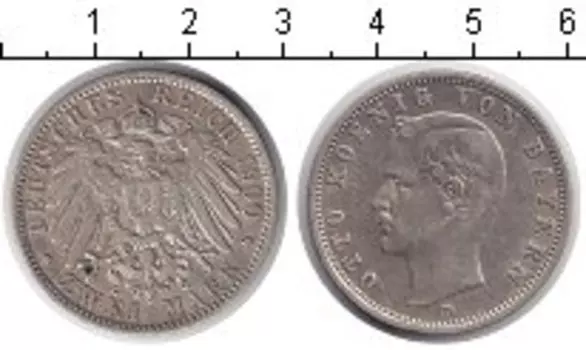 Монета 2 марки Баварии 1900 года Серебро Отто