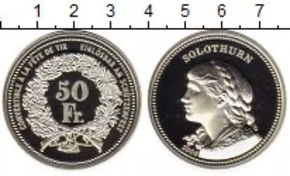 Монета 50 франков Швейцарии 2006 года Серебро Золотурн, девушка