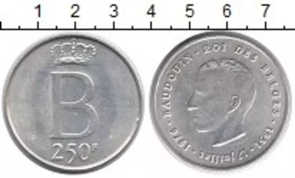 Монета 250 франков Бельгии 1976 года Серебро Король Бельгии Бодуин