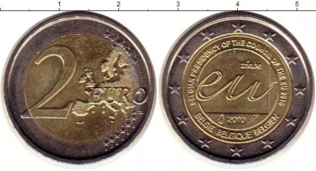 Монета 2 евро Бельгии 2010 года Биметалл Председательство Бельгии в ЕС