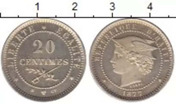Монета 20 сантим Гаити 1877 года Медно-никель ПРОБА