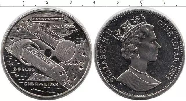 Монета 2,8 экю Гибралтара 1993 года Медно-никель Туннель
