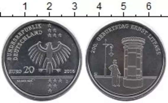 Монета 20 евро ФРГ 2016 года Серебро 200 лет со дня рождения Эрнста Литфасса D