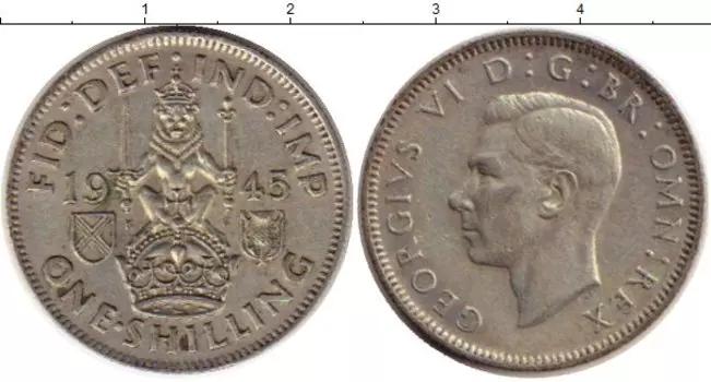 Монета шиллинг Англии 1945 года Серебро Георг VI