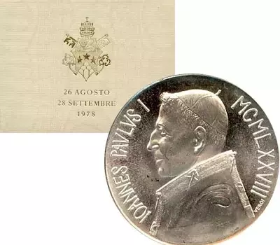 Набор монет 1000 лир Ватикана 1978 года Серебро Подарочный набор включает монету номиналом 1000 лир 1978 года, выполненную из серебра 835-ой пробы